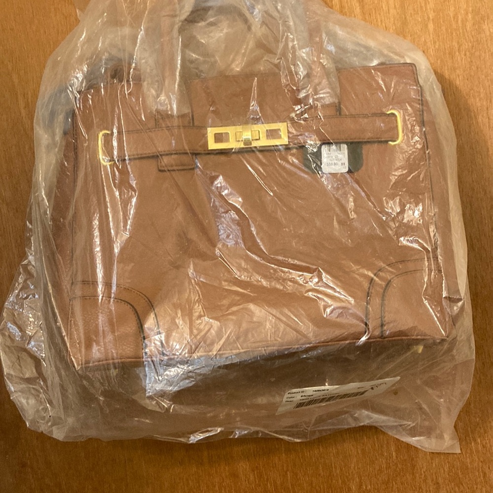 Faux leather brown lock satchel